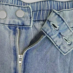 Loose Buttoned Solid Color Zipper Jean Pants Bottoms Knickerbockers Trousers