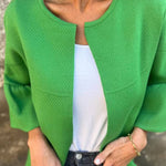 Fashionable Patchwork Round Neck Bell Sleeve Loose Jacket