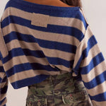 Striped Print Crew Neck Long Sleeve Loose Knitted Sweater