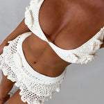 Solid Color Embossed Knit Beach Bikini Swimsuit Beach Set