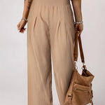 Smocked Wide Waistband High Waist Wide Leg Pants