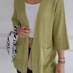 Solid Color Loose Long Sleeve Pocket Knitted Cardigan