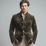 Men's Vintage Velvet Embroidered Lines Stand-collar Slim-fit Jacket