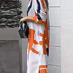 Loose Wrap Buttoned Contrast Color Pockets Printed Split-Side Shirt Dress