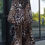 Rayna Lace Mixed Leopard Print Balloon Sleeve A-line Maxi Dress