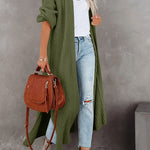 Pickle Green Cable Knit Side Slits Open Front Duster Cardigan