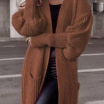 Lantern sleeve loose long knit cardigan