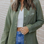 Casual Ripped Raw Hem Button Up Denim Shacket
