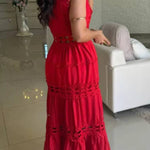 Eternal Grace Crochet Cutout Lace Trim A-line Maxi Dress