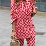 Geometric print loose-fitting suit set