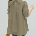 Casual Loose Bow-Embellished Solid Color Blouse