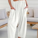 Column Loose Elasticity Pockets Solid Color Casual Pants Bottoms Trousers