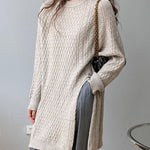 Original Irregular 5 Colors Split-Side Round-Neck Long Sleeves Sweater Top