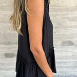 Black Plain Frill Ruffle Hem Sleeveless Shirt