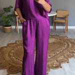 Solid color mercerized V-neck casual suit