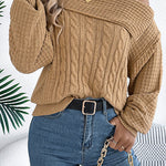 Solid Color Casual One Shoulder Long Sleeve Knitted Sweater