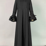 Flared Sleeves Pleated Solid Color Split-Joint Lapel Maxi Dresses Shirt Dress