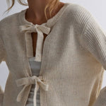Solid Color Loose Long Sleeve Lace-up Knitted Cardigan