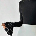 Flared Sleeves Long Sleeves Split-Joint Tiered Round-Neck T-Shirts Tops