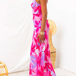 Sleeveless Adjustable Straps Floral Print Maxi Dress