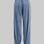 Loose Buttoned Solid Color Zipper Jean Pants Bottoms Knickerbockers Trousers