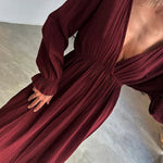 Casual V-neck Slit Cotton and Linen Dress