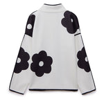 Long Sleeves Loose Contrast Color Flower Print Split-Joint Stand Collar Jackets Outerwear