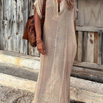 OFELIA Beige Woven Lapel Long Shirt Dress