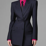 Long Sleeves Loose Buttoned Pockets Solid Color Notched Collar Blazer Outerwear