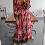 Fashion Print V Neck Casual Panel Dress