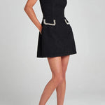 Exquisite and Playful Tweed Fabric Pearl Trim Short Sleeve Pocketed Mini Dress