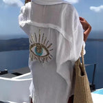 Summer Breeze Linen Blend Sequin Magic Eye Desig Oversized Relax Shirt