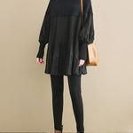Knitting Pleats Split-Joint High-Neck Pullover Top