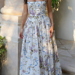 Margovil Spaghetti Strap Floral Print Bustier A-line Maxi Dress