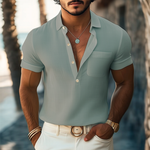 Men's Summer Basic Polo Collar Textured Short-sleeved T-shirt
