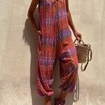 V-neck Printed Loose Lace-up Jumpsuit