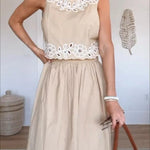 Vacation Season Floral Eyelet Poplin Tank and High Rise Elastic Waist Midi Skirt