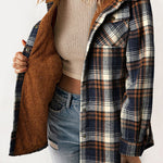 Snap Button Sherpa Lined Hooded Flannel Jacket