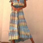 Lorina Tie-dye Print Button Smocked Waist Backless Midi Dress