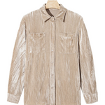 Golden Velvet Loose Fit Chest Pockets Buttoned Shirt