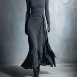 Women's Gray Exquisite Stretch Blended Fabric Wrap Dress - Knotted Maxi Dress