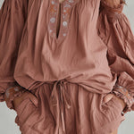 Bohemian Floral Embroidered Blouse & Shorts Set