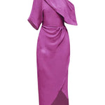 Whispered Yes Satin Irregular Lapel Neckline Design Ruched Maxi Dress