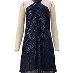 A-Line Loose Hollow Sequined Solid Color Halter-Neck Mini Dresses