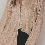 Solid color button-down long-sleeve sequined cardigan