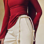 Flared Sleeves Long Sleeves Solid Color Zipper Boat Neck T-Shirts Tops