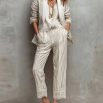 Vintage Striped Lace Short-sleeved Blazer