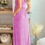 Leopard Print Floor Length Sleeveless Dress With Pockets