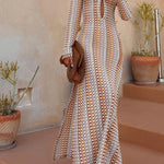 Handmade crocheted hollow low-cut V-neck slit long dress