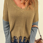 Casual Tassel Hem Pullover V Neck Sweater